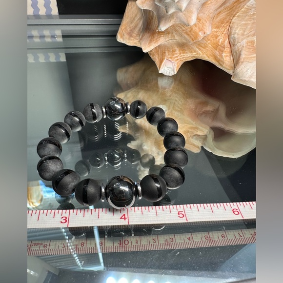 GUNPOWDER HEMATITE + ONYX NATURAL STONES BRACELET size 7” - Picture 6 of 10